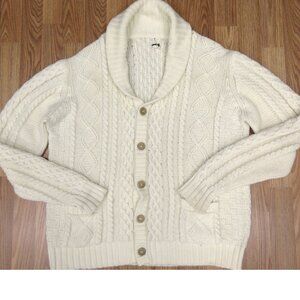 VTG CABLE KNIT CARDIGAN SWEATER ACRYLIC CREAM COLOR Sz X-LARGE, XL